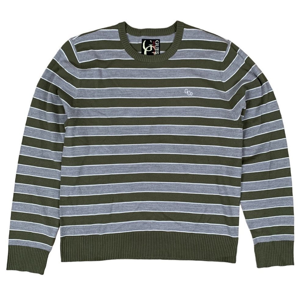 Guess Womens Green and Grey Striped Sweater Size‎ XL